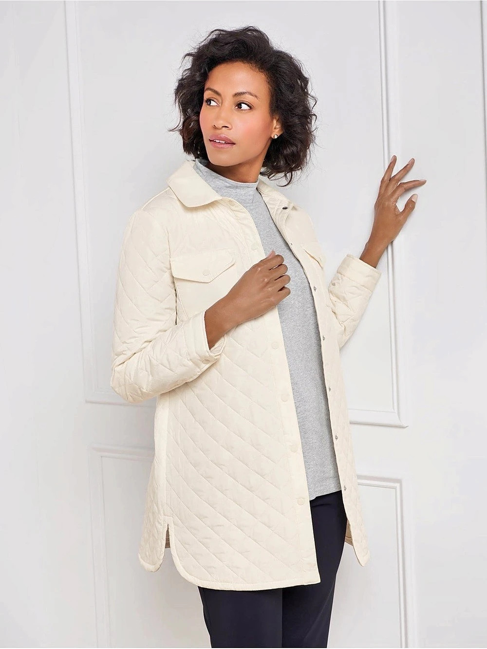 T by Talbots Quilted Shirt Jacket in Cream Ivory Petite XL XLP Like New!